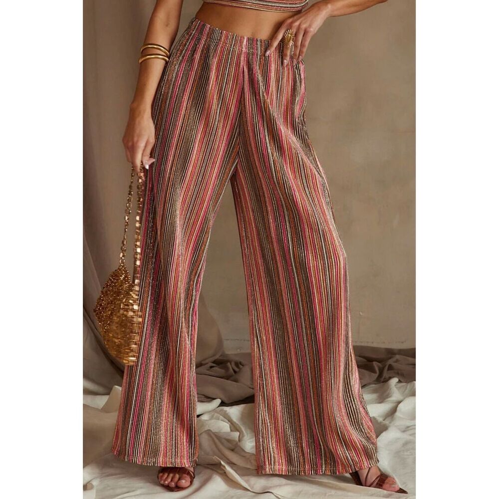 12th Tribe High Tide Pink Striped Plisse Pants Size XLXL